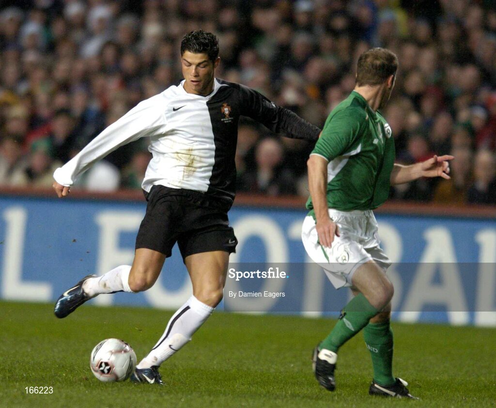 9 February 2005; Cristiano Ronaldo, Portugal, in action against Kenny Cunningham, Republic of Ireland. International Friendly, Republic of Ireland v Portugal, Lansdowne Road, Dublin. Picture credit; Damien Eagers / SPORTSFILE