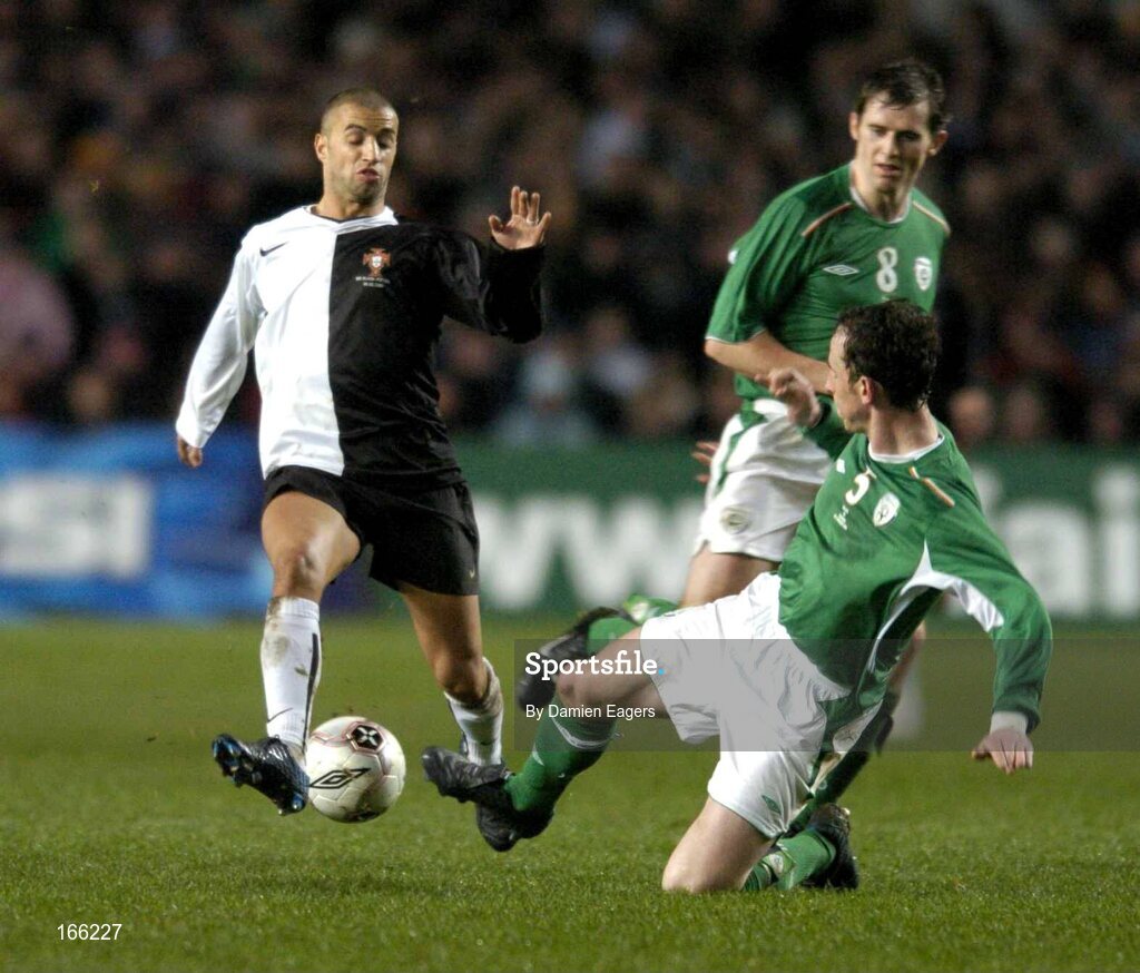 9 February 2005; Simao, Portugal, in action against Andy O'Brien, Republic of Ireland. International Friendly, Republic of Ireland v Portugal, Lansdowne Road, Dublin. Picture credit; Damien Eagers / SPORTSFILE