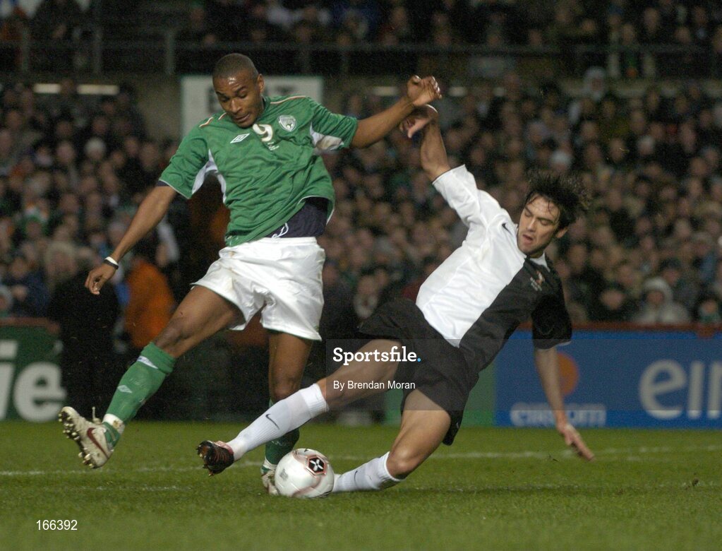 9 February 2005; Clinton Morrison, Republic of Ireland, in action against Paulo Ferriera, Portugal. International Friendly, Republic of Ireland v Portugal, Lansdowne Road, Dublin. Picture credit; Brendan Moran / SPORTSFILE