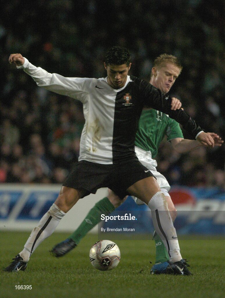 9 February 2005; Cristiano Ronaldo, Portugal, in action against Damien Duff, Republic of Ireland. International Friendly, Republic of Ireland v Portugal, Lansdowne Road, Dublin. Picture credit; Brendan Moran / SPORTSFILE
