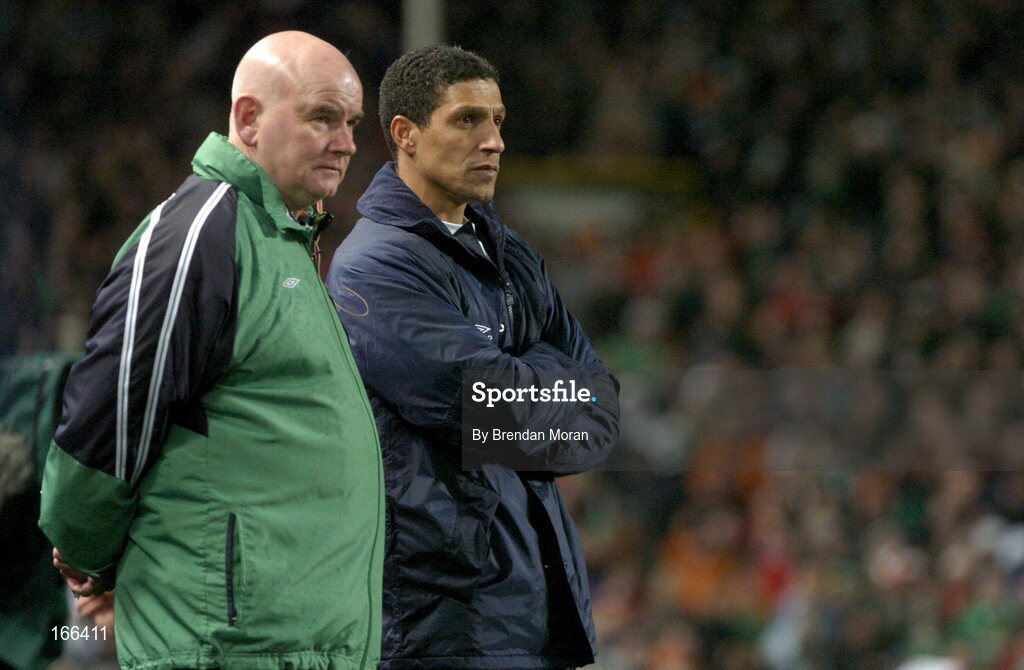 9 February 2005; Republic of Ireland assistant manager Noel O'Reilly, left, with coach Chris Hughton. International Friendly, Republic of Ireland v Portugal, Lansdowne Road, Dublin. Picture credit; Brendan Moran / SPORTSFILE