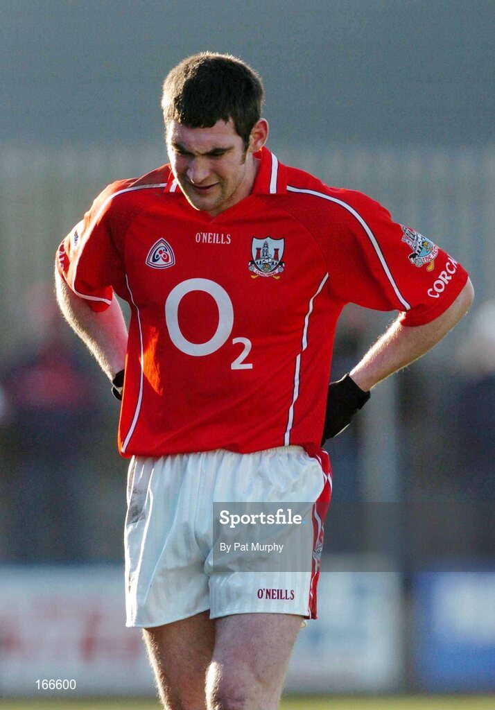 13 February 2005; Noel O'Laoire, Cork, walks off the pitch after being issued with a yellow card by the referee. Allianz National Football League, Division 1A, Westmeath v Cork, Cusack Park, Mullingar, Co. Westmeath. Picture credit; Pat Murphy / SPORTSFILE