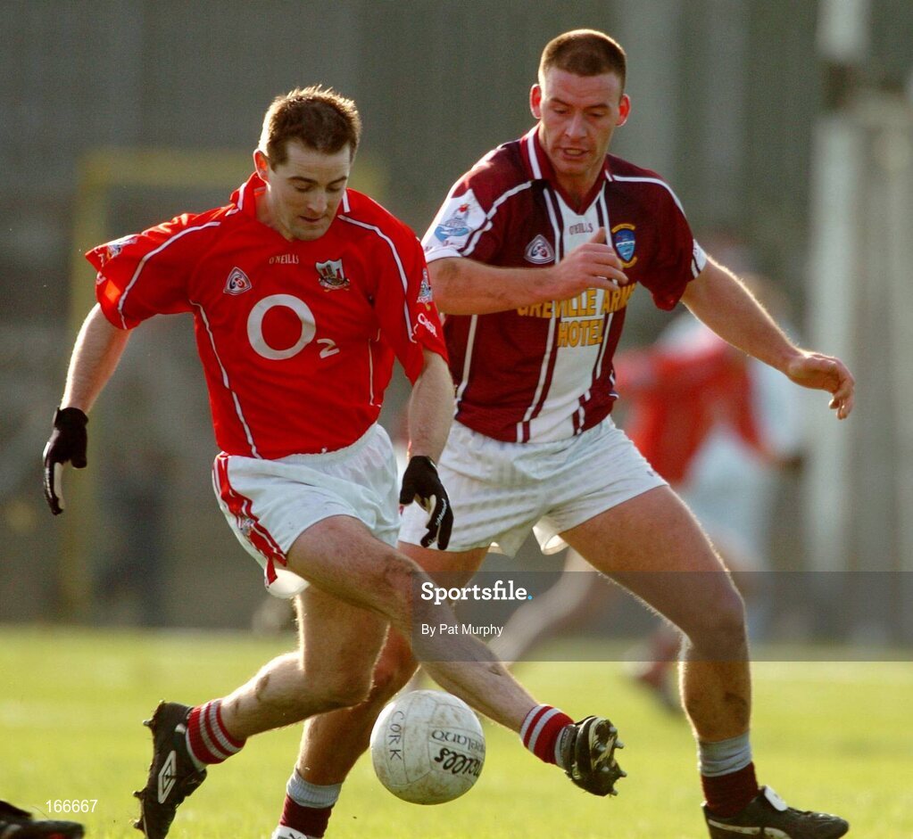 13 February 2005; Niall Geary, Cork, in action against Joe Fallon, Westmeath. Allianz National Football League, Division 1A, Westmeath v Cork, Cusack Park, Mullingar, Co. Westmeath. Picture credit; Pat Murphy / SPORTSFILE