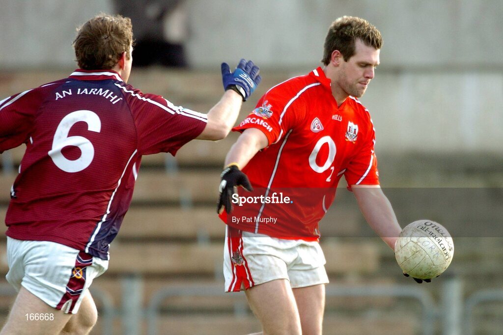 13 February 2005; Brendan Jer O'Sullivan, Cork, in action against David Kilmartin, Westmeath. Allianz National Football League, Division 1A, Westmeath v Cork, Cusack Park, Mullingar, Co. Westmeath. Picture credit; Pat Murphy / SPORTSFILE