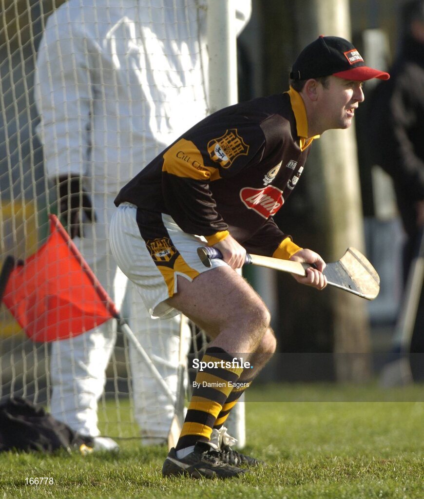 12 February 2005; James McGarry, Kilkenny goalkeeper keeps a watch on the game, the red flag next to the post indicates two points for a sideline cut which goes straight over the bar. Walsh Cup Final, Wexford v Kilkenny, Wexford Park, Co. Wexford. Picture credit; Damien Eagers / SPORTSFILE