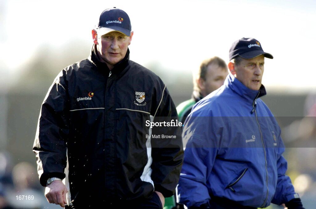 20 February 2005; Brian Cody, left, Kilkenny manager, pictured with Waterford manager Justin McCarthy. 2005 Allianz National Hurling League, Division 1A, Waterford v Kilkenny, Walsh Park, Waterford. Picture credit; Matt Brone / SPORTSFILE