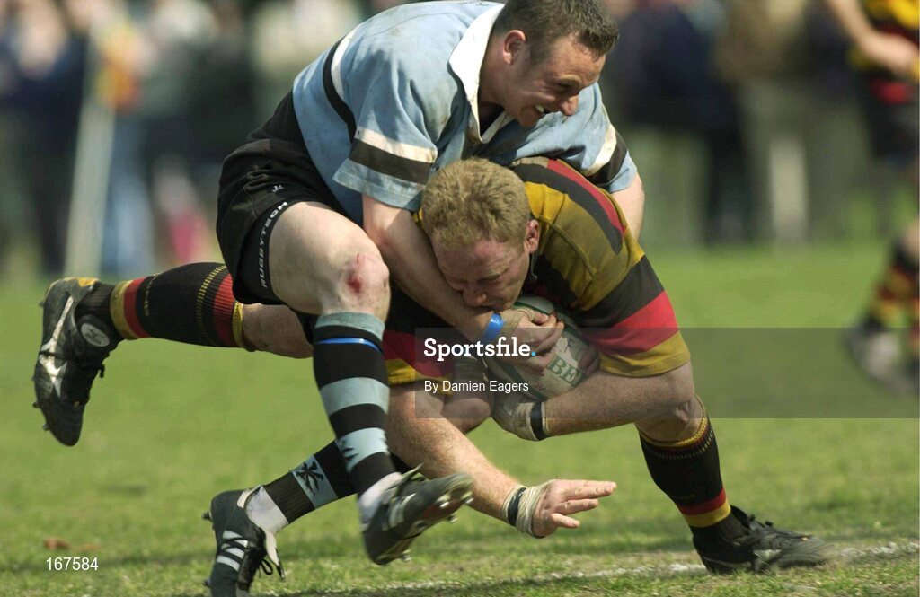 19 April 2003; Barry Gavin, Galwegians, in action against Lansdowne's Stephen Rooney. AIB League, Division 1, Lansdowne v Galwegians, Lansdowne Road, Dublin. Picture credit; Damien Eagers / SPORTSFILE