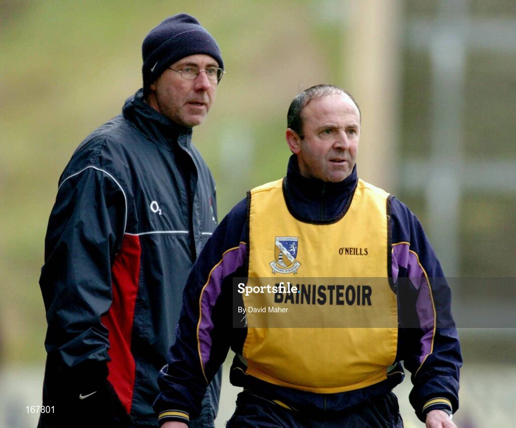 27 February 2005; Seamus Murphy, right, Wexford manager, with John Allen, Cork manager. Allianz National Hurling League, Division 1B, Wexford v Cork, Wexford Park, Wexford. Picture credit; David Maher / SPORTSFILE