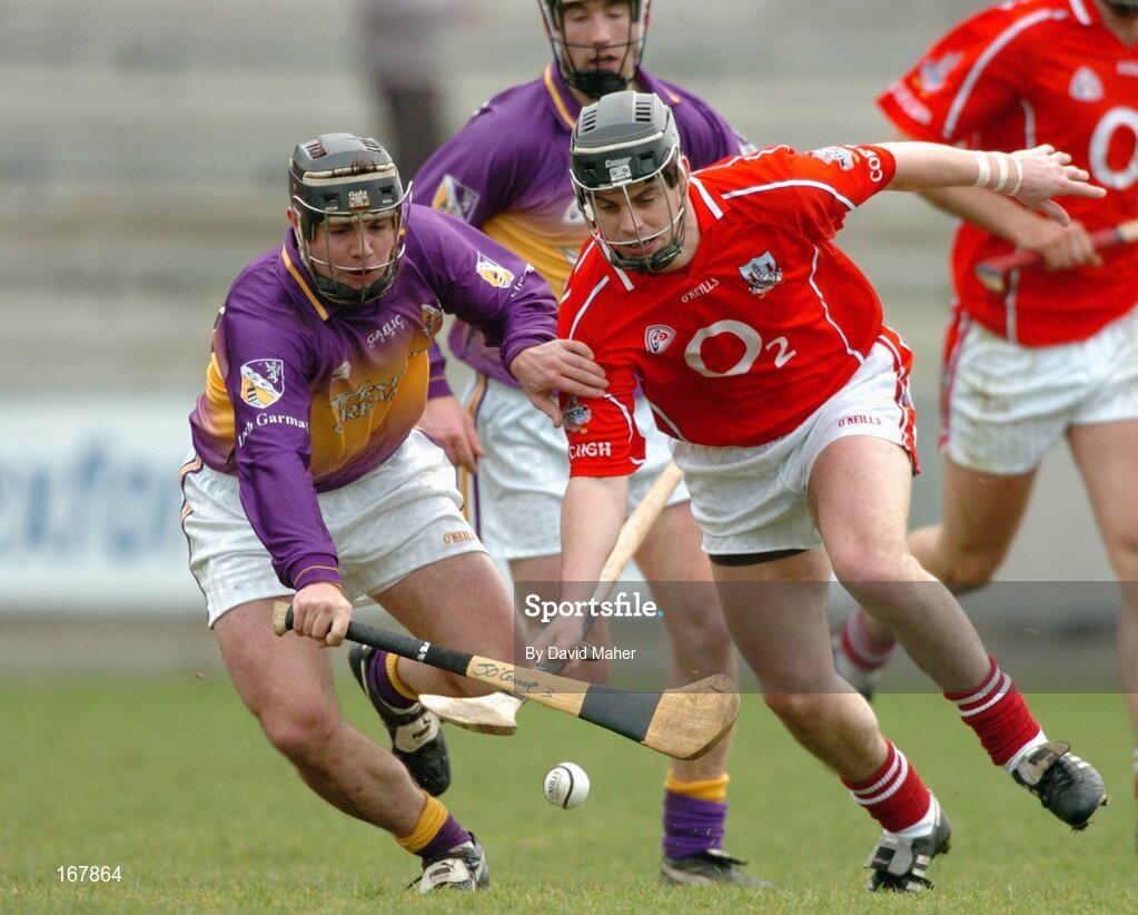 27 February 2005; Neil Ronan, Cork, in action against John O'Connor, Wexford. Allianz National Hurling League, Division 1B, Wexford v Cork, Wexford Park, Wexford. Picture credit; David Maher / SPORTSFILE