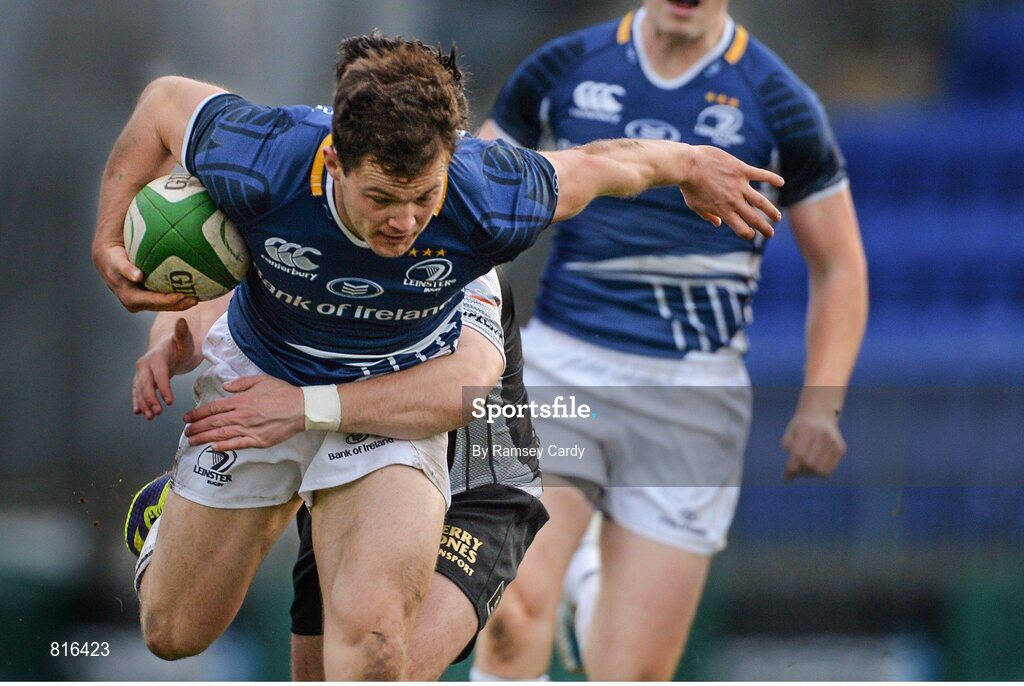 7 December 2013; Sam Coghlan Murray, Leinster 'A', is tackled by Ryan James, Cross Keys. British & Irish Cup, Leinster 'A' v Cross Keys, Donnybrook Stadium, Donnybrook, Dublin. Picture credit: Ramsey Cardy / SPORTSFILE