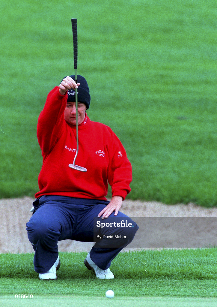 26 June 1997; Alison Nicholas of England lines up a putt during the opening round of the Guardian Ladies Irish Open at Luttrellstown Castle Golf Course in Dublin. Photo by David Maher/Sportsfile