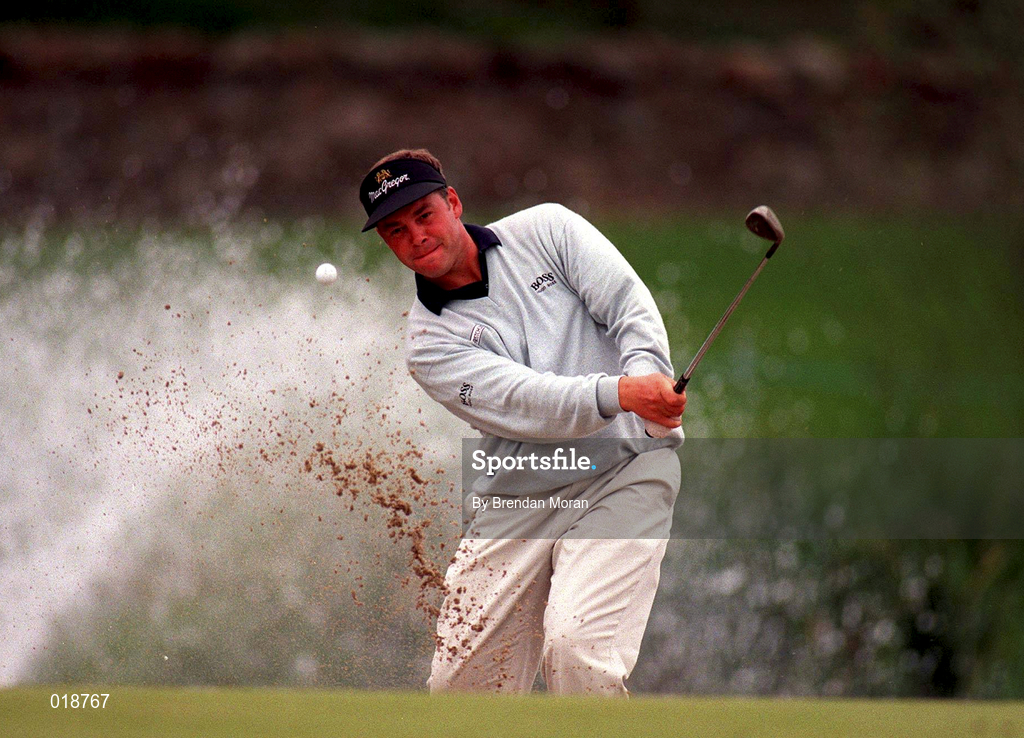 4 July 1997; Darren Clarke of Northern Ireland plays from a bunker onto the 17th green during the second round of the Murphy's Irish Open Golf Championship at Druid's Golf Club in Wicklow. Photo by Brendan Moran/Sportsfile
