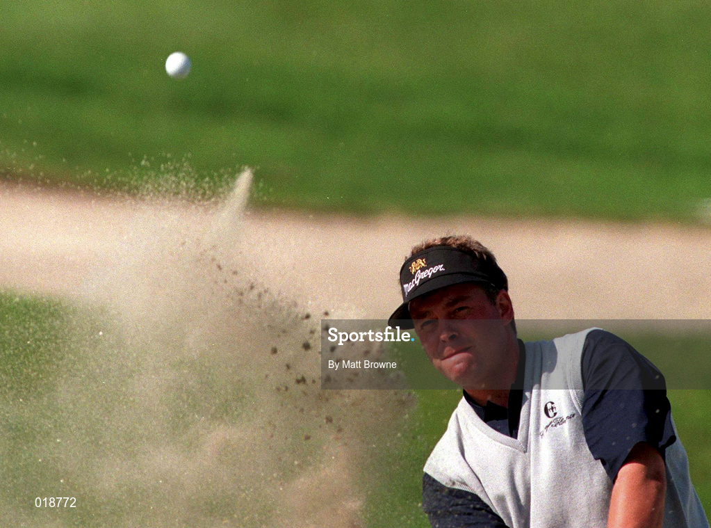 1 July 1998; Darren Clarke of Northern Ireland plays from a bunker at the 5th hole during the Murphy's Irish Open Pro-Am at Druids Glen Golf Course in Wicklow. Photo by Matt Browne/Sportsfile