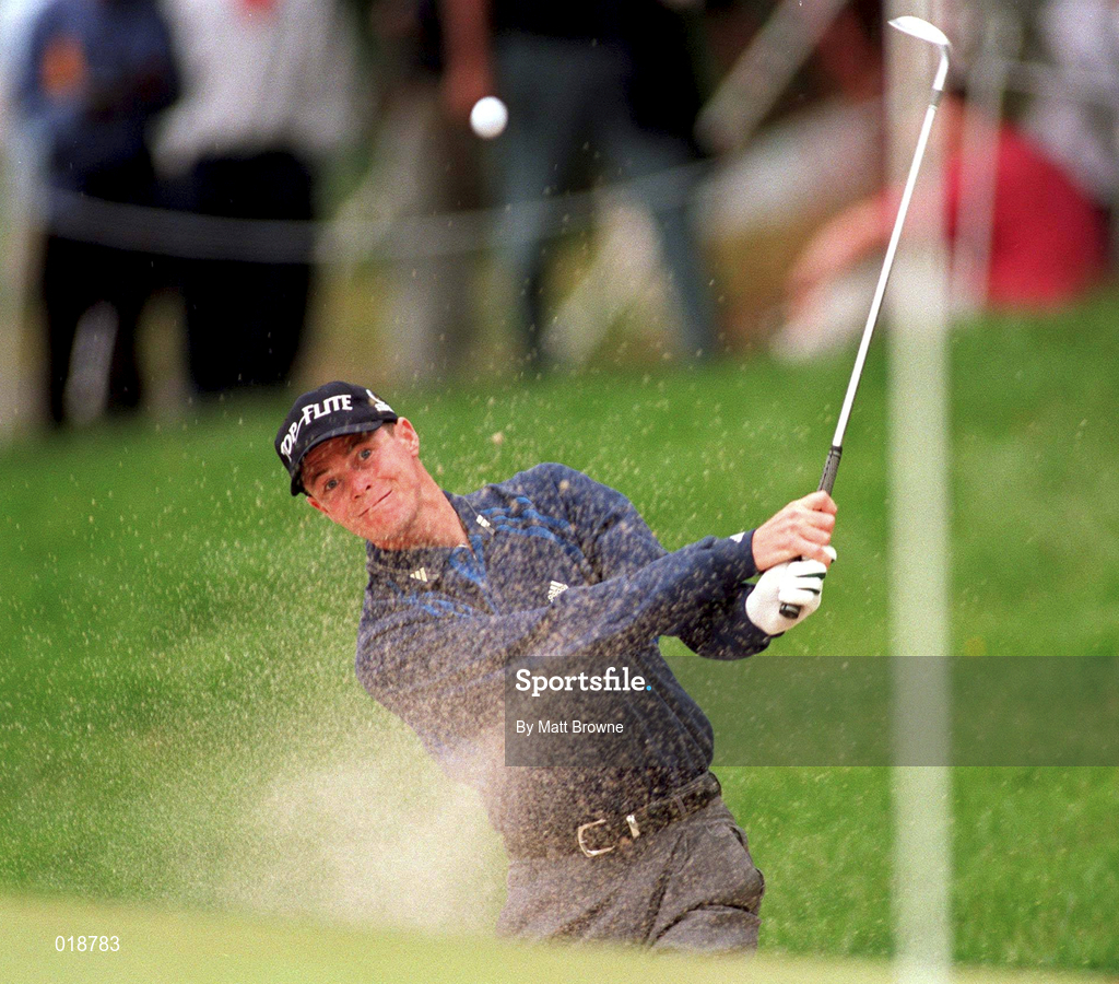 3 July 1998; David Carter of England chips out of a bunker during the second round of the Murphy's Irish Open Golf Championship at Druid's Glen Golf Club in Wicklow. Photo by Matt Browne/Sportsfile
