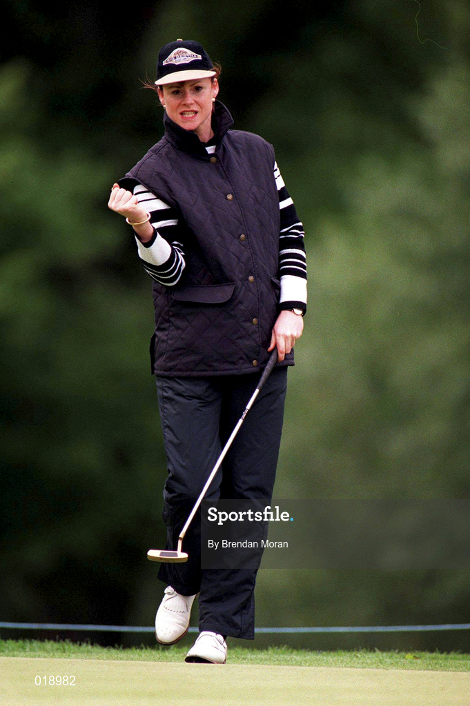 26 June 1997; Helen Wadsworth of Wales celebrates on the 10th during the opening round of the Guardian Ladies Irish Open at Luttrellstown Castle Golf Course in Dublin. Photo by David Maher/Sportsfile