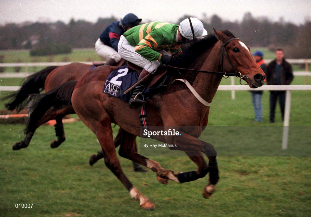 24 January 1999; Istabraq, with Charlie Swan up, races clear of French Holly, with Adrian Maguire up, on the way to winning the AIG Europe Champion Hurdle at Leopardstown Racecourse in Dublin. Photo by Ray McManus/Sportsfile