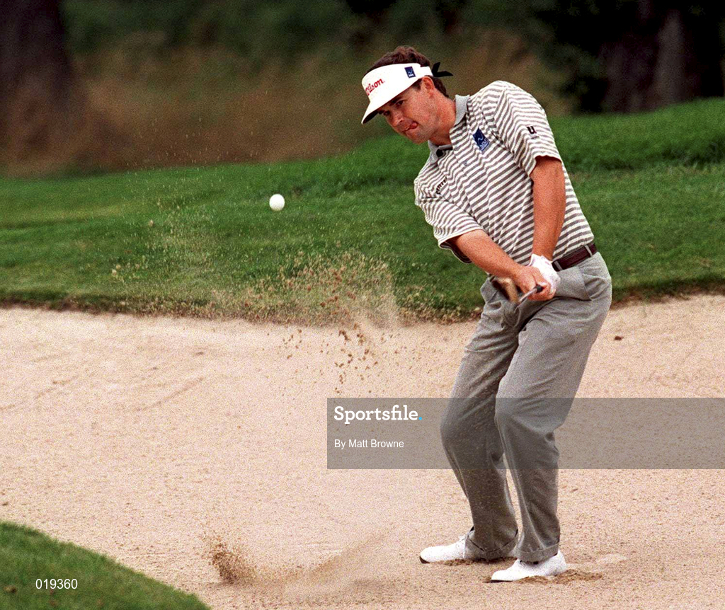2 July 1998; Padraig Harrington of Ireland chips out of a bunker onto the 1st green the first round of the Murphy's Irish Open Golf Championship at Druid's Glen Golf Club in Wicklow. Photo by Matt Browne/Sportsfile