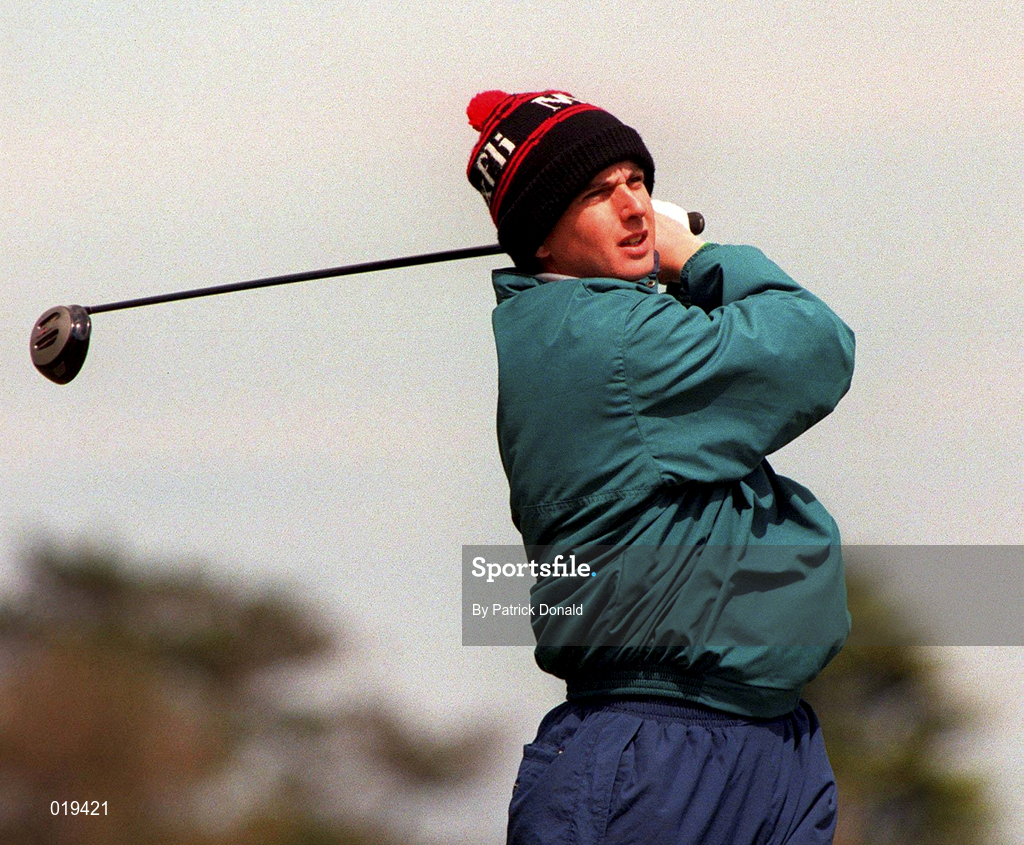 26 June 1997; Peter Lawrie of Ireland watches his drive on the 18th during day two of the 20th European Amateur Team Championship at Portmarnock Golf Club in Dublin. Photo by Patrick Donald/Sportsfile
