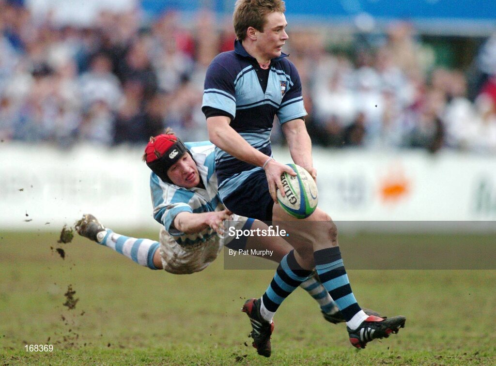 9 February 2005; Patrick Brophy, St. Michaels, is tackled by Luke Fitzgerald, Blackrock College. Leinster Schools Rugby Cup, Quarter Final, Blackrock College v St. Michaels, Donnybrook, Dublin. Picture credit; Pat Murphy / SPORTSFILE