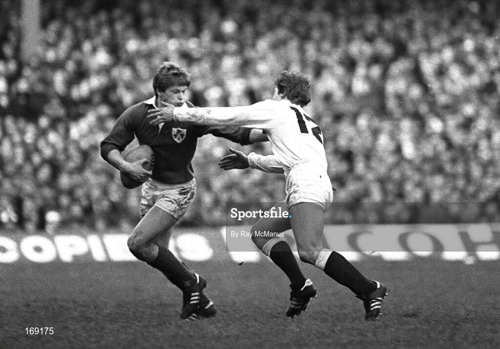 6 February 1982; Trevor Ringland, Ireland, in action against England. Five Nations Rugby Championship, England v Ireland, Twickenham, London England. Picture credit: Ray McManus / SPORTSFILE