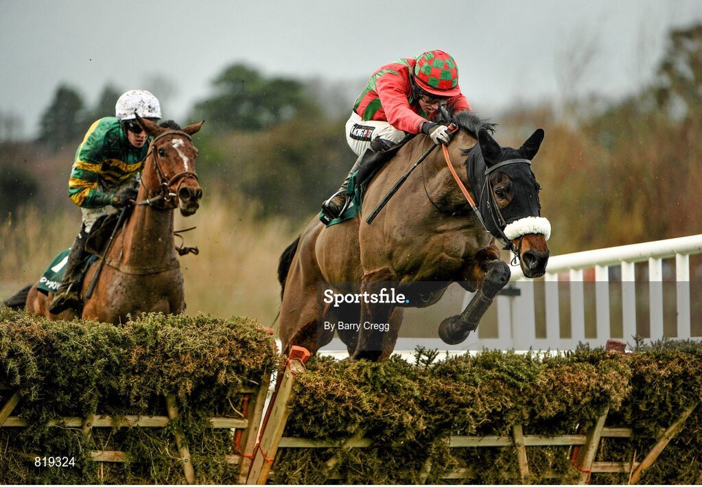 27 December 2013; Lastoftheleaders, with Bryan Cooper up, clears the last on his way to finishing in second place during the Paddy Power Handicap Hurdle. Leopardstown Christmas Racing Festival 2013, Leopardstown Racetrack, Leopardstown, Co. Dublin. Picture credit: Barry Cregg / SPORTSFILE