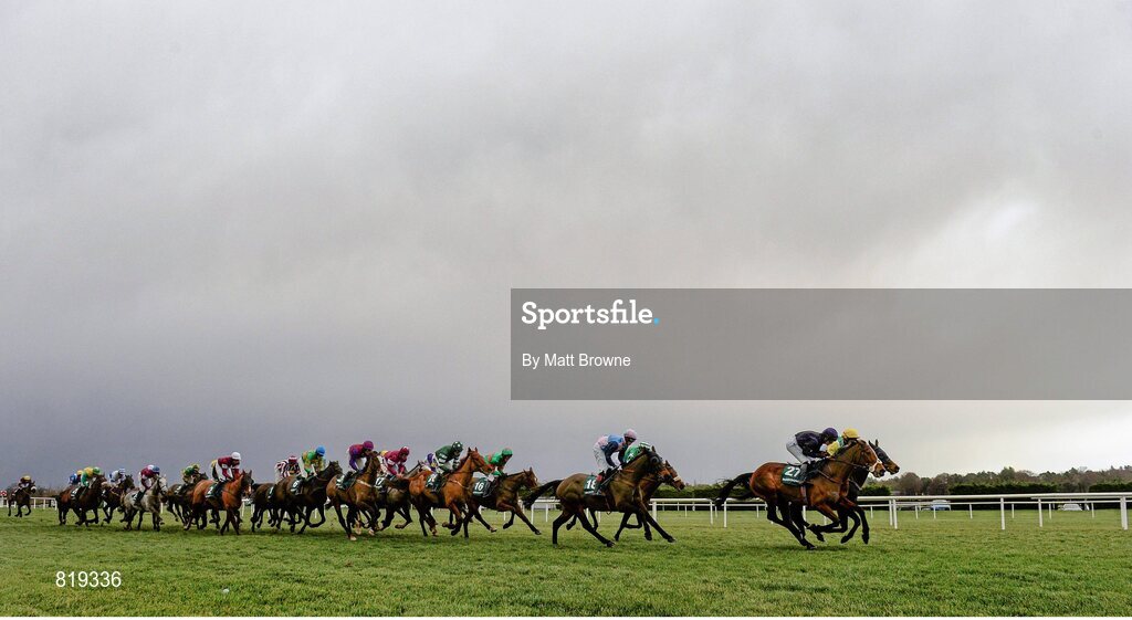 27 December 2013; The runners and riders lead by Your Busy, with Katie Walsh up, during the Paddy Power Steeplechase. Leopardstown Christmas Racing Festival 2013, Leopardstown Racetrack, Leopardstown, Co. Dublin. Picture credit: Matt Browne / SPORTSFILE