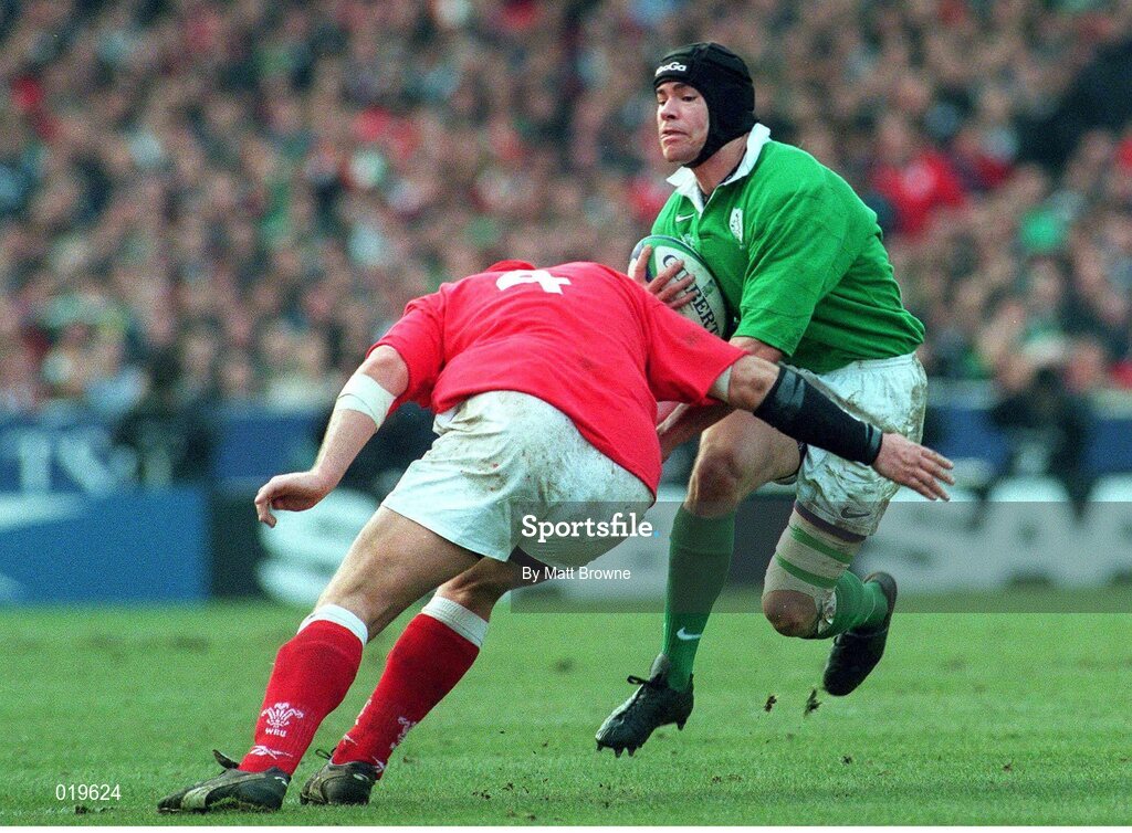 20 February 1999; Andy Ward, Ireland, runs into the challenge of Craig Quinnell, Wales. Five Nations Rugby International, Ireland v Wales, Wembley Stadium, London, England. Picture credit: Matt Browne / SPORTSFILE