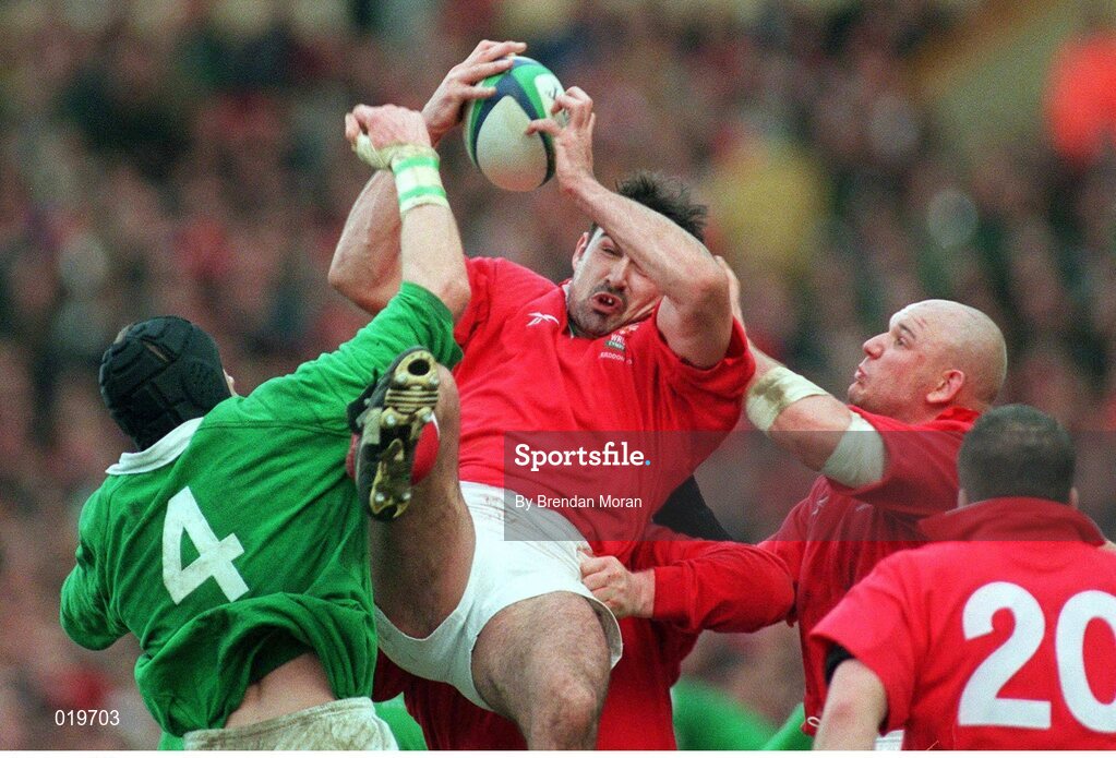 20 February 1999; Chris Wyatt, Wales, in action against Paddy Johns, Ireland. Five Nations Rugby Championship, Ireland v Wales, Wembley Stadium, London, England. Picture credit: Brendan Moran / SPORTSFILE