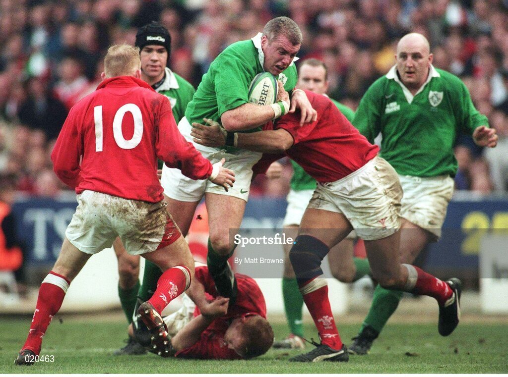 20 February 1999; Victor Costello, Ireland, is tackled by Colin Charvis, Wales. Five Nations Rugby Championship, Ireland v Wales, Wembley Stadium, London, England. Picture credit: Matt Browne / SPORTSFILE