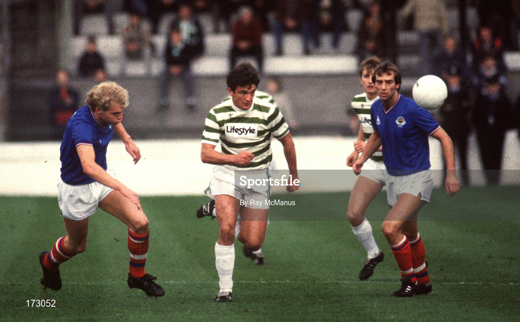3 October, 1984; Noel King in action against Linfield.1st round European Cup, Glenmalure Park, Miltown, Dublin. Shamrock Rovers v Linfield. Picture Credit; Ray McManus / SPORTSFILE