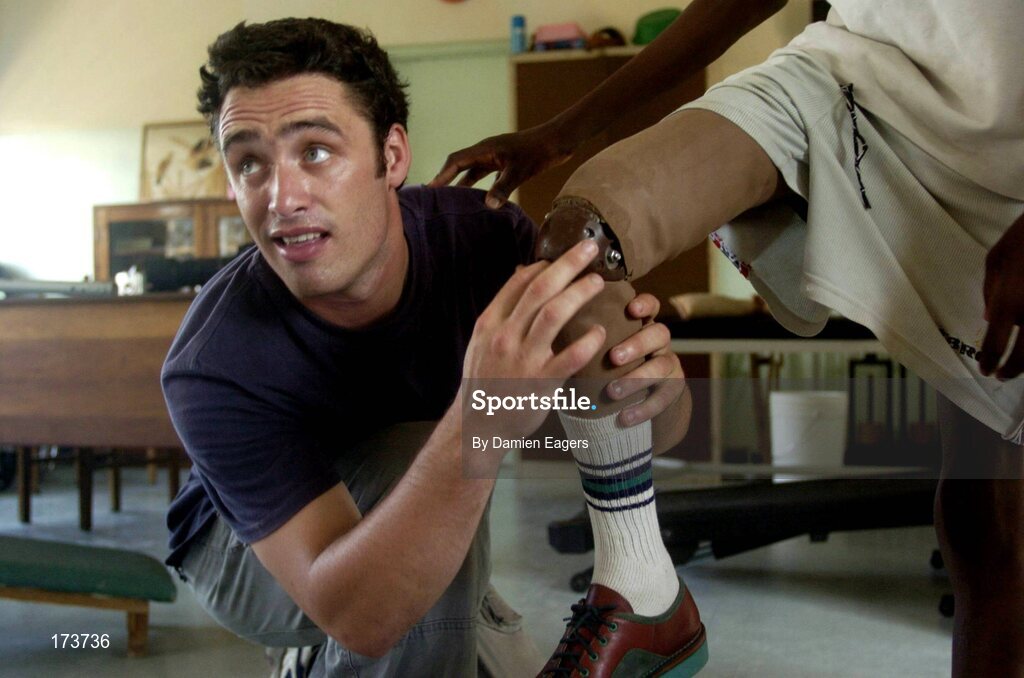 25 February 2005; Galway's Alan Kerins during a physiotherapy session. Cheshire home for the physically challenged children, Mongu, Zambia. Picture credit; Damien Eagers / SPORTSFILE