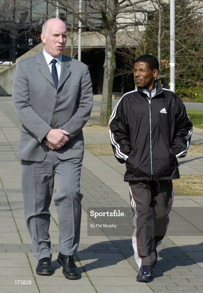 21 April 2005; Double Olympic champion Haile Gebreselaisse with UCD Director of Sport Brian Mullins at the official opening of the new sporting facilities in UCD. Belfield, UCD, Dublin. Picture credit; Pat Murphy / SPORTSFILE