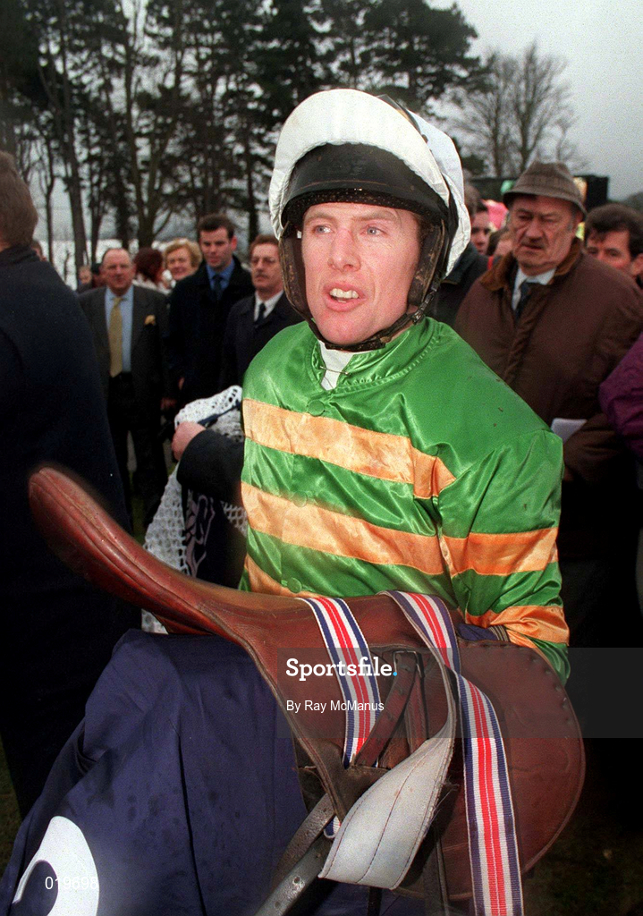 24 January 1998; Jockey Charlie Swan after winning the AIG Championship Hurdle on Istabraq at Leopardstown Racecourse in Dublin. Photo by Ray McManus/Sportsfile