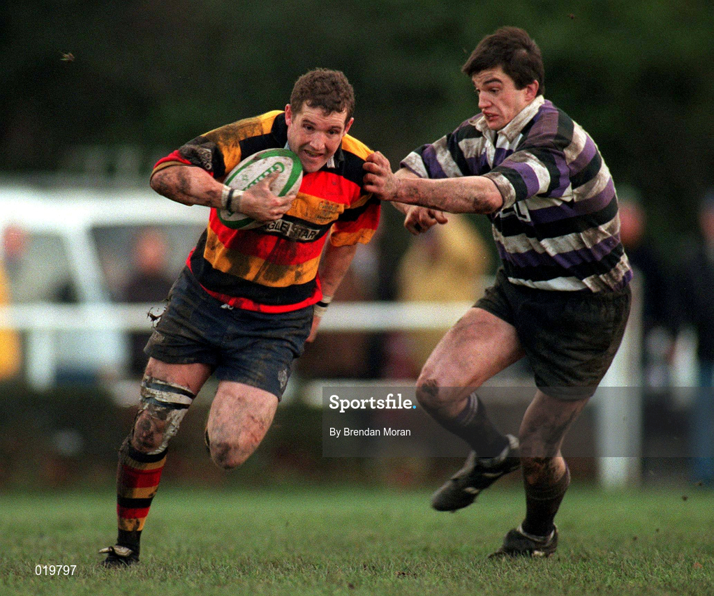 2 January 1999; David O'Mahony of Lansdowne is tackled by Brendan Kavanagh of Terenure during the AIB All-Ireland League Division 1 match between Terenure College and Lansdowne at Lakelands Park in Dublin. Photo by Brendan Moran/Sportsfile