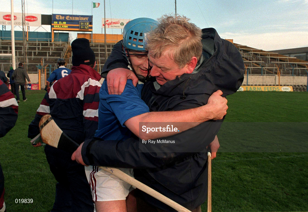 21 February 1999; Donal Cahill of St Joseph's Doora Barefield celebrates with Kevin kennedy following the AIB All-Ireland Senior Club Hurling Championship Semi-Final match between St Joseph's Doora Barefield and Athenry at Semple Stadium in Thurles, Tipperary. Photo by Ray McManus/Sportsfile