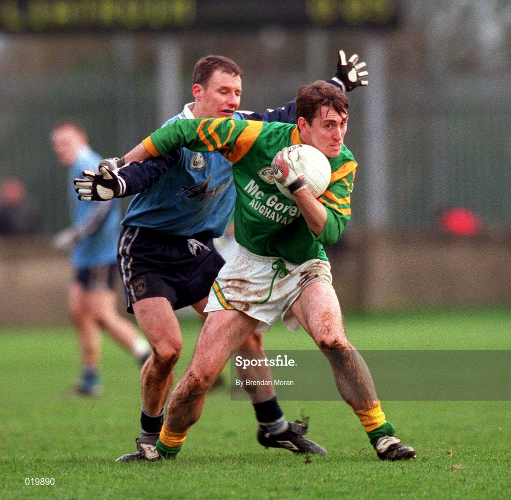 14 February 1999; Francis Davitt of Leitrim in action against Jim Gavin of Dublin during the Church & General National Football League Division 1 match between Dublin and Leitrim at Parnell Park in Dublin. Photo by Brendan Moran/Sportsfile
