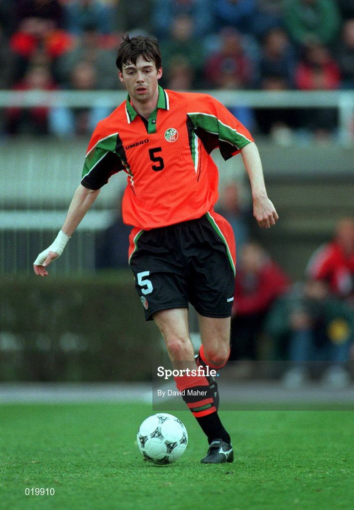 2 April 1997; Gary Breen of Republic of Ireland during the FIFA World Cup 1998 Group 8 Qualifier match between FYR Macedonia and Republic of Ireland at the City Stadium in Skopje, FYR Macedonia. Photo by David Maher/Sportsfile