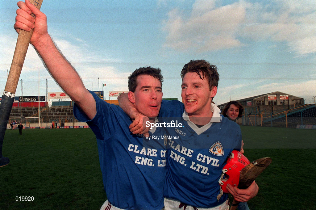 21 February 1999; Ger Hoey, left, and Joe Considine of St Joseph's Doora Barefield celebrate following the AIB All-Ireland Senior Club Hurling Championship Semi-Final match between St Joseph's Doora Barefield and Athenry at Semple Stadium in Thurles, Tipperary. Photo by Ray McManus/Sportsfile