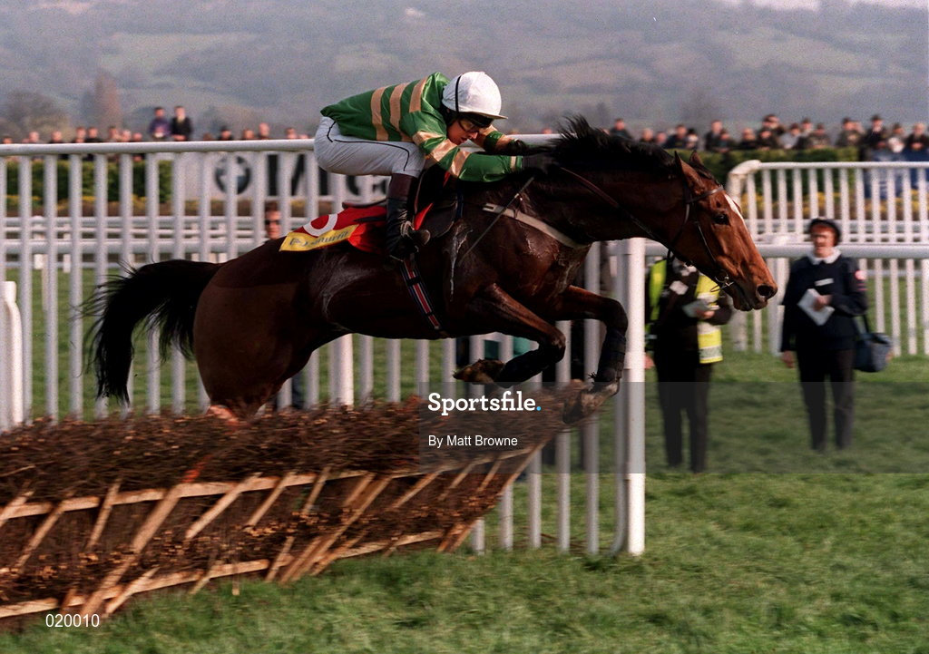 16 March 1999; Istabraq, with Charlie Swan up, clears the last hurdle to go on to win The Smurfit Champion Hurdle Challenge Trophy during day one of the Cheltenham Racing Festival at Prestbury Park in Cheltenham, England. Photo by Matt Browne/Sportsfile