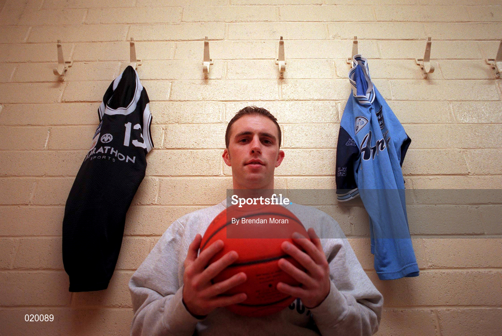 21 January 1999; Karl Donnelly with a St. Vincent's basketball jersey, and Dublin gaelic football jersey at the St. Vincent's Basketball Club in Glasnevin, Dublin. Photo by Brendan Moran/Sportsfile