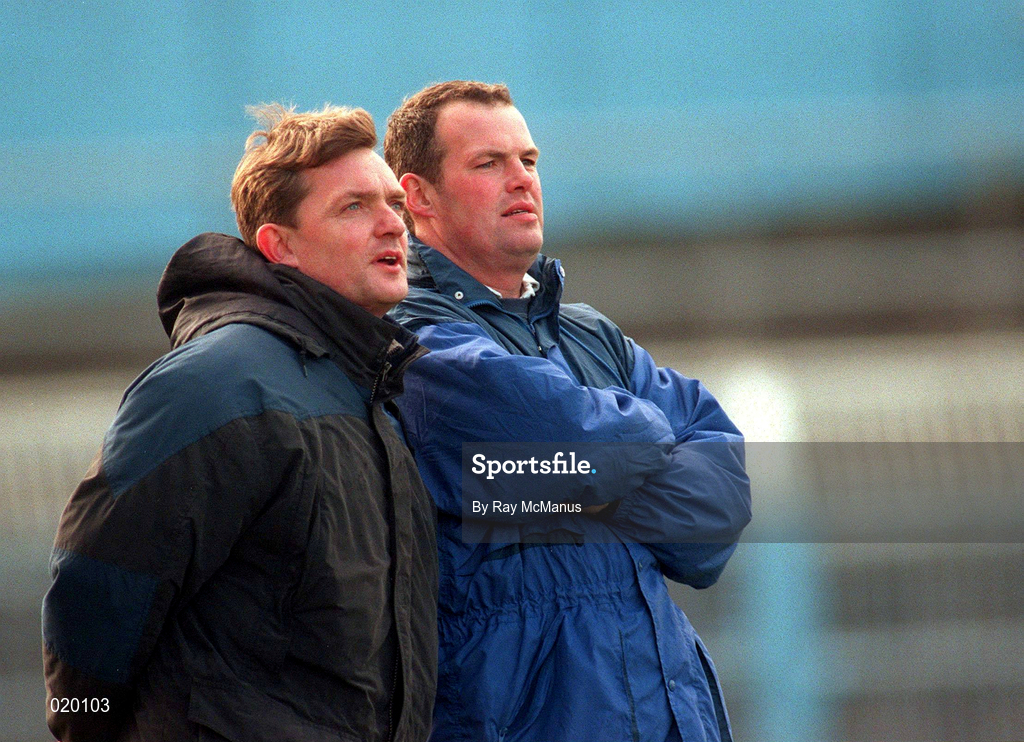 21 March 1999; Tipperary manager Nicky English, left, and Ken Hogan during the Church and General National Hurling League Division 1B match between Tipperary and Wexford at Semple Stadium in Thurles, Tipperary. Photo by Ray McManus/Sportsfile