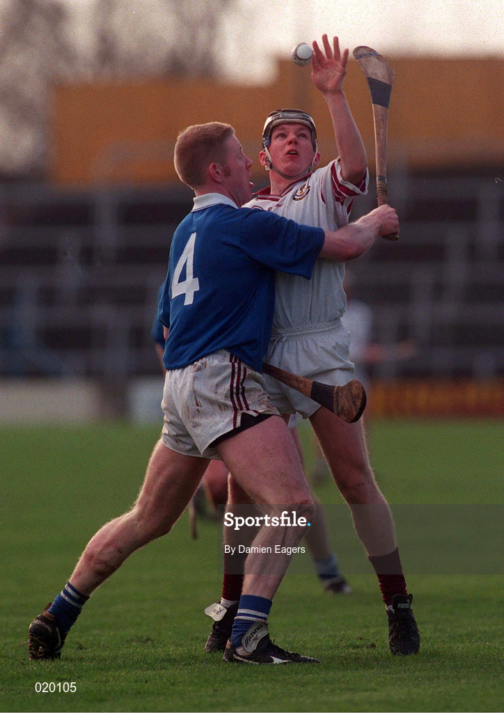 21 February 1999; Kenneth Kennedy of St Joseph's Doora Barefield in action against John Hardiman of Athenry during the AIB All-Ireland Senior Club Hurling Championship Semi-Final match between St Joseph's Doora Barefield and Athenry at Semple Stadium in Thurles, Tipperary. Photo by Damien Eagers/Sportsfile