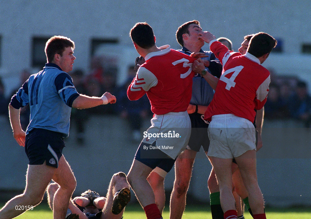 2 February 1997; An altercation between both side's during the Church & General National Football League Division 2 match between Dublin and Louth at Parnell Park in Dublin. Photo by David Maher/Sportsfile