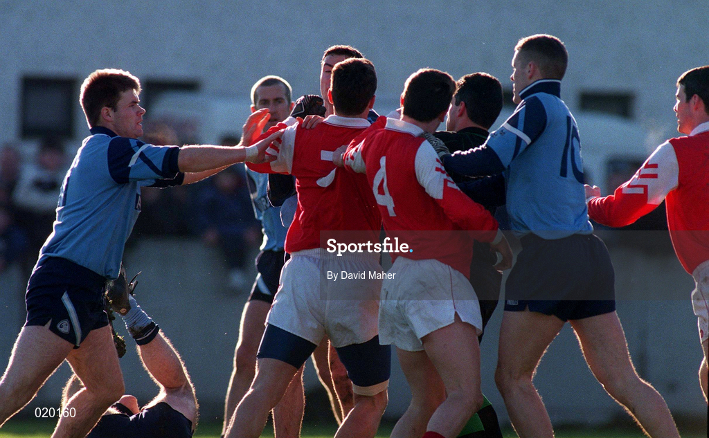 2 February 1997; An altercation between both side's during the Church & General National Football League Division 2 match between Dublin and Louth at Parnell Park in Dublin. Photo by David Maher/Sportsfile