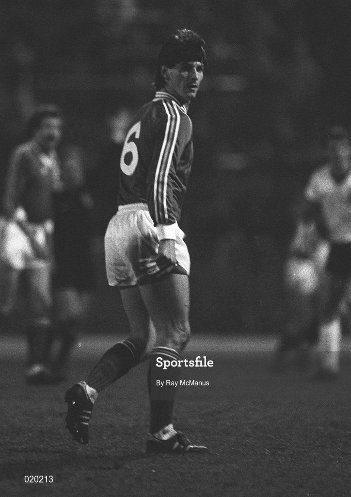 26 March 1985; Mick Kennedy of Republic of Ireland during the international friendly match between England and Republic of Ireland at Wembley Stadium in London, England. Photo by Ray McManus/Sportsfile