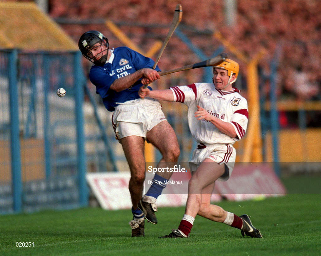 21 February 1999; Noel Brodie of St Joseph's Doora Barefield in action against Brian Higgins of Athenry during the AIB All-Ireland Senior Club Hurling Championship Semi-Final match between St Joseph's Doora Barefield and Athenry at Semple Stadium in Thurles, Tipperary. Photo by Ray McManus/Sportsfile