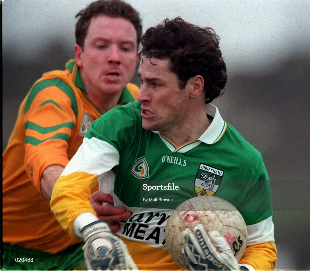 14 March 1999; Vinny Claffey of Offaly in action against Adrian Sweeney of Donegal during the Church and General National Football League Division 1 match between Offaly and Donegal at O'Connor Park in Tullamore, Offaly. Photo by Matt Browne/Sportsfile