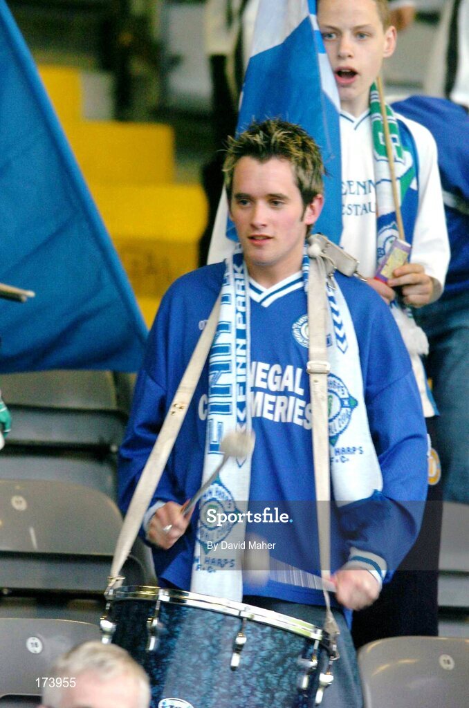 22 April 2005; Finn Harps supporters cheer on their team. eircom League, Premier Division, Bohemians v Finn Harps, Dalymount Park, Dublin. Picture credit; David Maher / SPORTSFILE