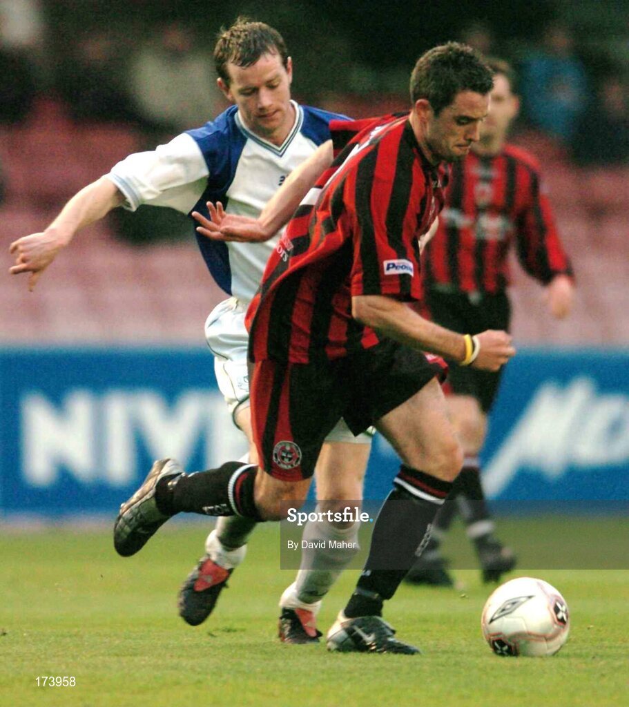 22 April 2005; Fergal Harkin, Bohemians, in action against Jonathan Minnock, Finn Harps. eircom League, Premier Division, Bohemians v Finn Harps, Dalymount Park, Dublin. Picture credit; David Maher / SPORTSFILE