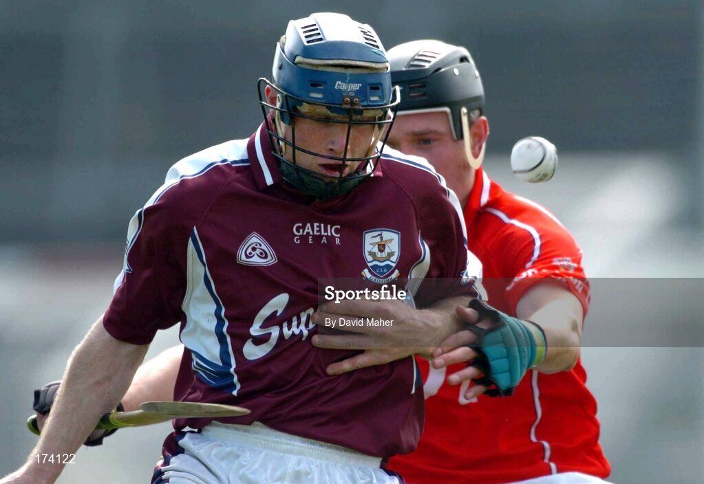 24 April 2005; Damien Hayes, Galway, in action against John Browne, Cork. Allianz National Hurling League, Division 1, Round 3, Cork v Galway, Pairc Ui Chaoimh, Cork. Picture credit; David Maher / SPORTSFILE